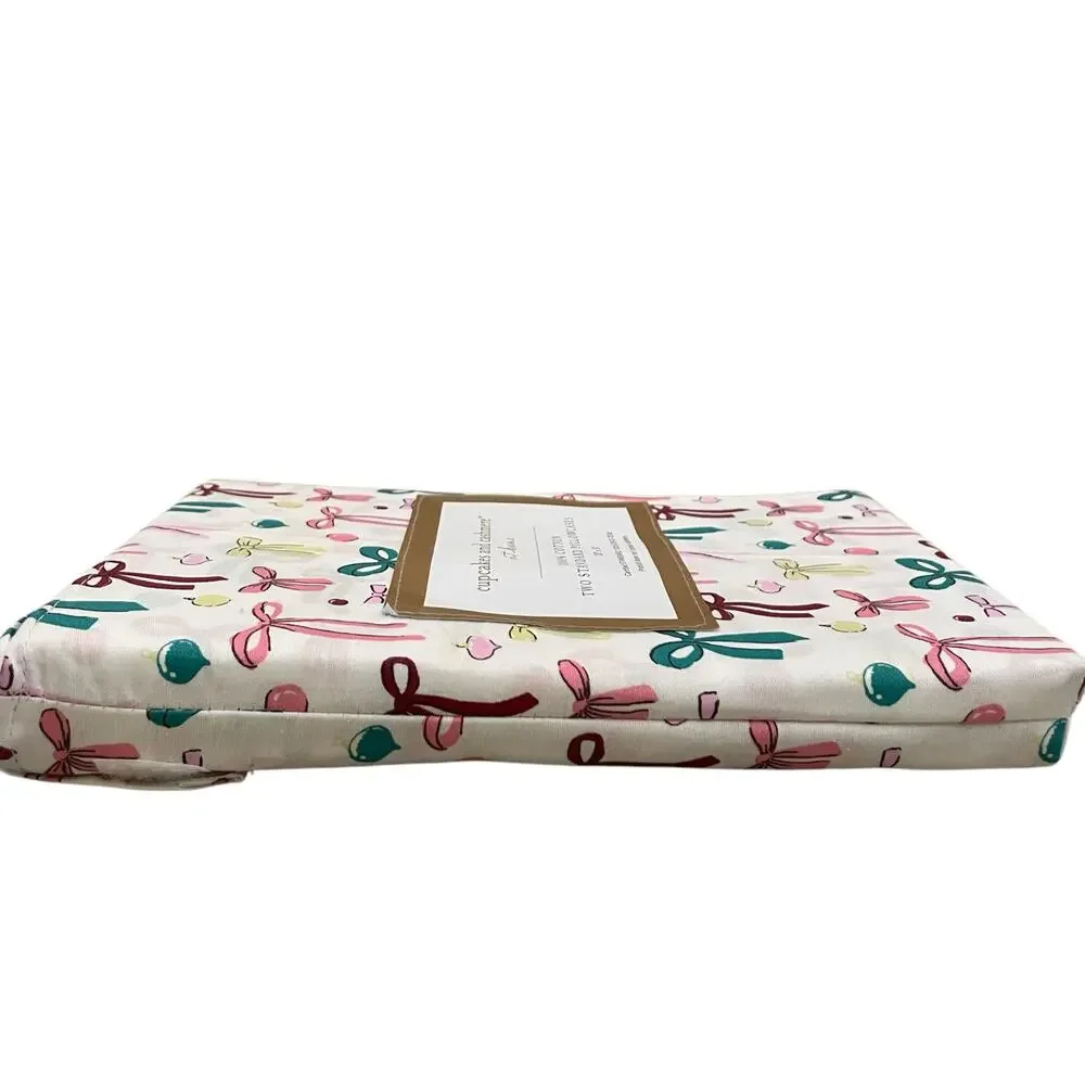 Cupcakes & Cashmere 100% Cotton BOWS Standard Pillowcase Set of 2 New